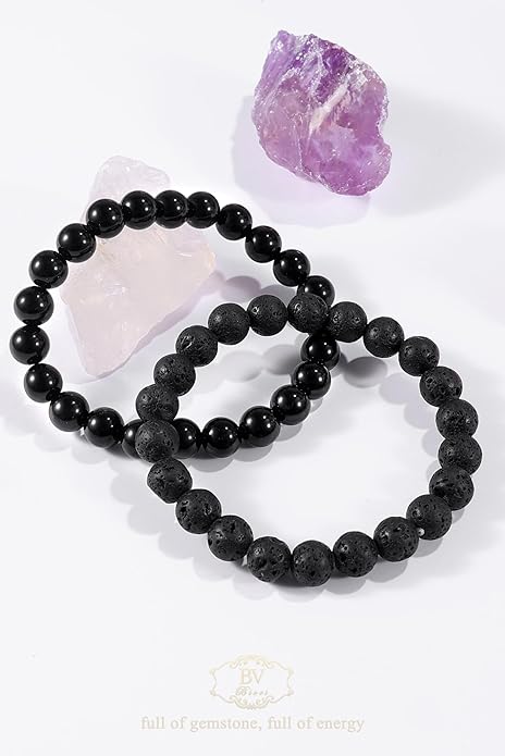 Bivei Natural Gemstone Semi Precious Healing Crystals Handmade Stretchy Round Beads Bracelet, Enhance Positive Energy