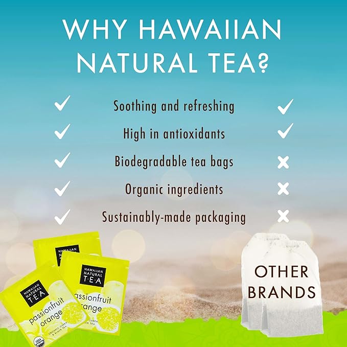 Hawaiian Natural Tea Passion Fruit Orange Flavored Organic Tea - Tropical Fruit Green Tea Blend with Black Tea - Perfect Daily Cup & Gift for Tea Lovers - 60 Tea Bags