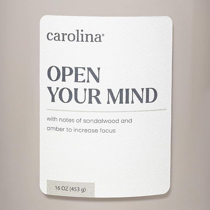 Carolina Open Your Mind Scented Candle, 16 oz Sandalwood & Amber Scented, 2 Wick Wellness Relaxing Candle, 60H Burn Time, Ideal for Creating a Welcoming Home - Made in The USA