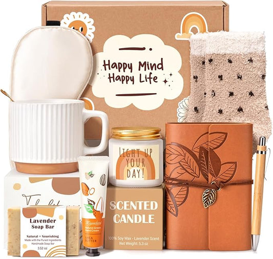 Gift Baskets for Women, 9pcs Unique Happy Birthday Gifts for Women, Thank You Basket Christmas Ideas Box w/ Coffee Mug Her Mom Friend Teacher Coworker, Best Employee Appreciation Gifts