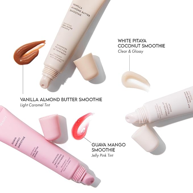 ESW Beauty Smoothie Lip Treatment Set – White Pitaya Coconut, Guava Mango & Vanilla Almond Butter – Hydrating & Smoothing Lip Gloss Set