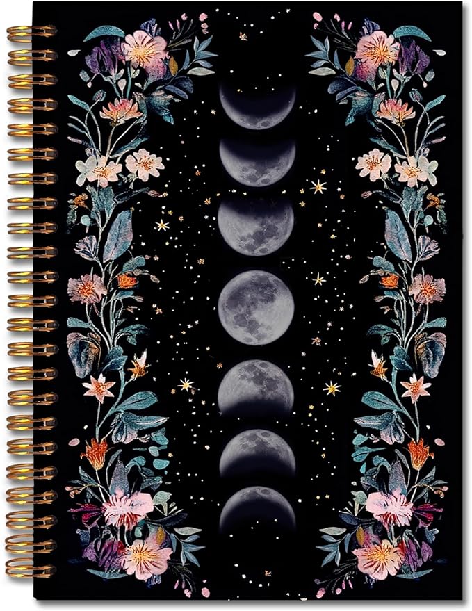 Exqcom Dark Floral Moon Phase Tarot Spiral Notebook, Tarot Astrology Lovers Gifts Journal for Women, Mystical Witchy Astrology Hardcover Notebook Journal Office School Supplies, 5.5x8.3 Inch