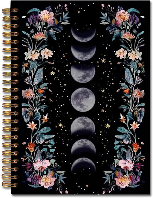 Exqcom Dark Floral Moon Phase Tarot Spiral Notebook, Tarot Astrology Lovers Gifts Journal for Women, Mystical Witchy Astrology Hardcover Notebook Journal Office School Supplies, 5.5x8.3 Inch