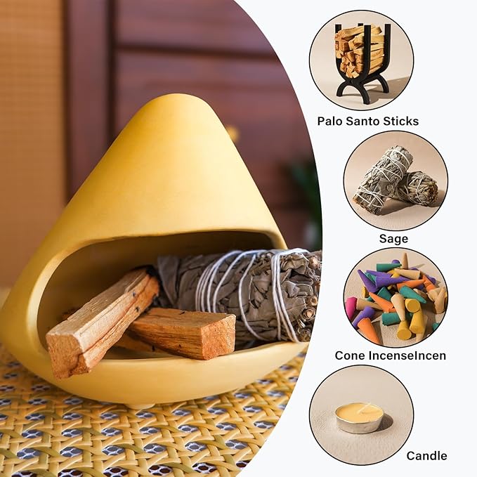 Palo Santo Holder Incense Burner-Unique Zongzi-Shaped Clay Smudge Bowl for Sage,Copal,and Stick Incense-Mini Chiminea Meditation Tool for Zen Decor for Energy, Yoga, Meditation & Aromatherapy