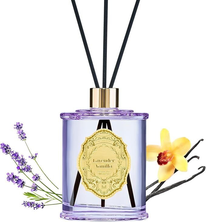 M&SENSE 8.4 oz Large Reed Diffuser for Home | Lavender Vanilla Scent Oil Diffuser with Sticks | Bedroom Bathroom Living Room Decor