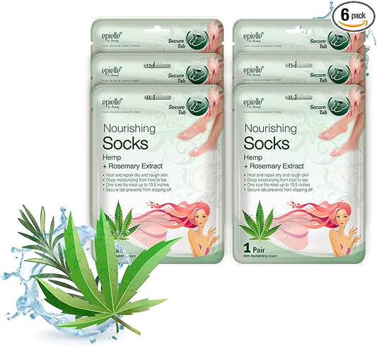 Epielle Nourishing Foot Masks 6 Pairs, Deep Moisturizing Socks for Dry Feet & Cracked Heels, Repair and Nourish with Hemp & Rosemary Extract, Foot Spa & Self Care Gifts for Women, Korean Skin Care