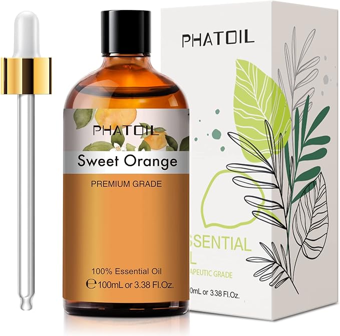 Sweet Orange 3.38fl.oz Essential Oil, PHATOIL Aromatherapy Essential Oils for Diffuser, Humidifier, Perfect for DIY Soap, Candle, Bath Bombs Making(100ml)