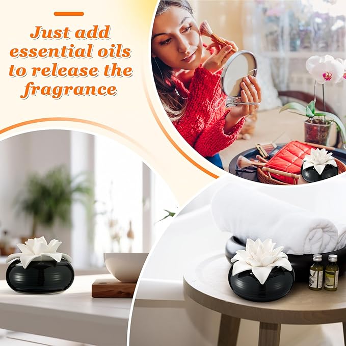 Honeydak 1 Pcs Flower Passive Essential Oil Diffuser Stone White Ceramic Porcelain Floral Diffuser with Container Non Electric Handmade Decorative Tabletops Home Decoration Christmas (Magnolia)