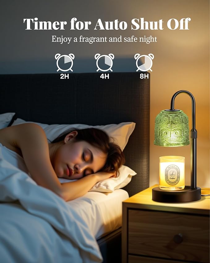 Dimmable Candle Warmer Lamp with Timer Adjustable Height, Birthday Gifts for Women, Home Decor House Warming Gifts for Mom, Modern Electric Wax Melt Warmer for Scented Jar Candles, Green