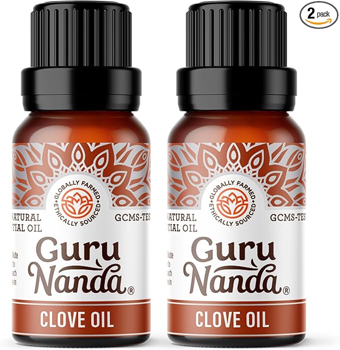 GuruNanda Clove Essential Oil, 100% Pure, Natural and Undiluted Aromatherapy Oil for Massages & DIY Recipes, Massage Support for Muscles & Joints (2X0.5 Fl Oz)