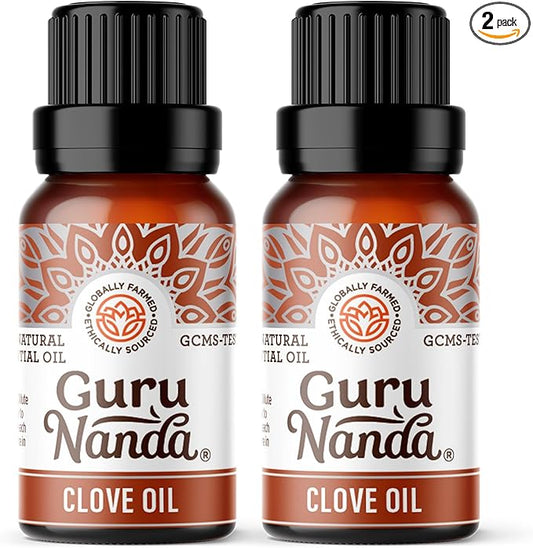 GuruNanda Clove Essential Oil, 100% Pure, Natural and Undiluted Aromatherapy Oil for Massages & DIY Recipes, Massage Support for Muscles & Joints (2X0.5 Fl Oz)