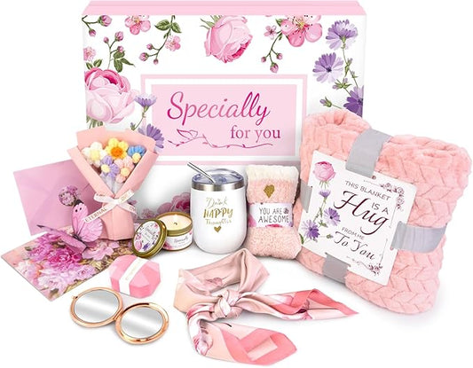 Birthday Gifts for Women Friendship Self Care Package Gifts for Women Get Well Soon Gift Baskets Relaxing Blanket Gifts Box for Sister Mom Wife Friend Her Fantasy Box (Pink)