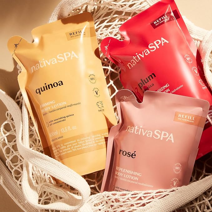 Nativa SPA by O Boticário, Plum Moisturizing Body Lotion Refill Pack, Fragranced Moisturizer Enriched with Purified Quinoa Drops to Boost Hydration, 13.5 Ounce