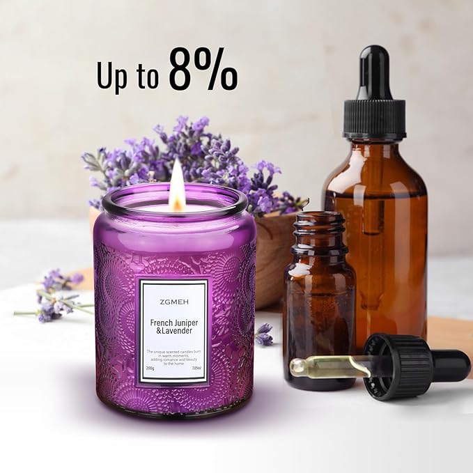 Jar Candles Lavender Home Scented - 100% Natural Soy Wax & 1 Cotton Wick,Luxury Embossed Bottle Candle,Scented Jar Candle Gift for Women/Men 7.05oz/40 Hours Burn Time