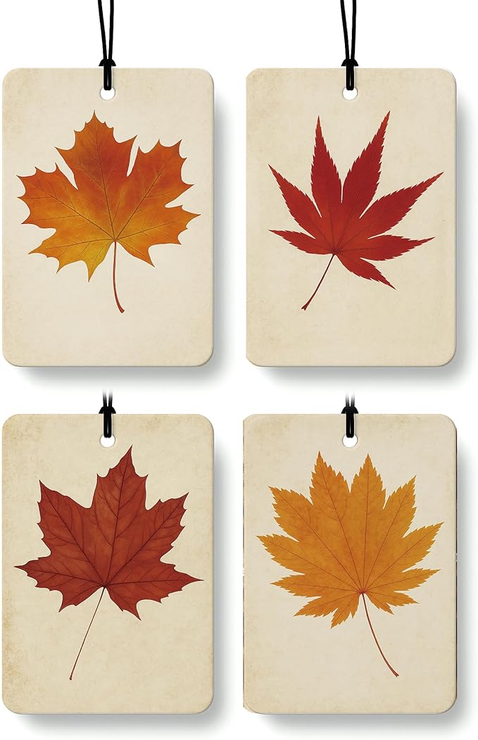 Vintage Fall Maple Leaf Car Air Freshener 4 Pcs, Retro Maple Leaf Autumn Hanging Air Freshener for Cars Closet Drawer Books, Fall Car Accessories Mirror Decor for Women