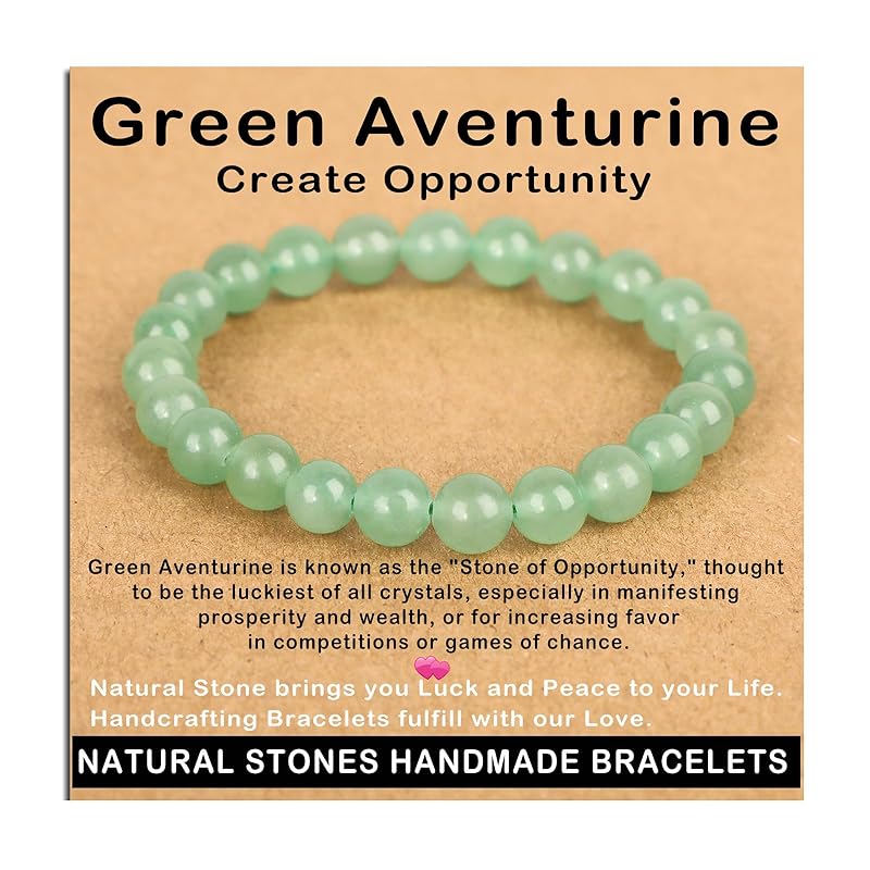 AD Beads Handmade Gemstone Stretch Elastic Bracelet Crystal Healing Reiki Nature's Beauty and Spiritual Essence Unisex (8mm, Green Aventurine (Opportunity))