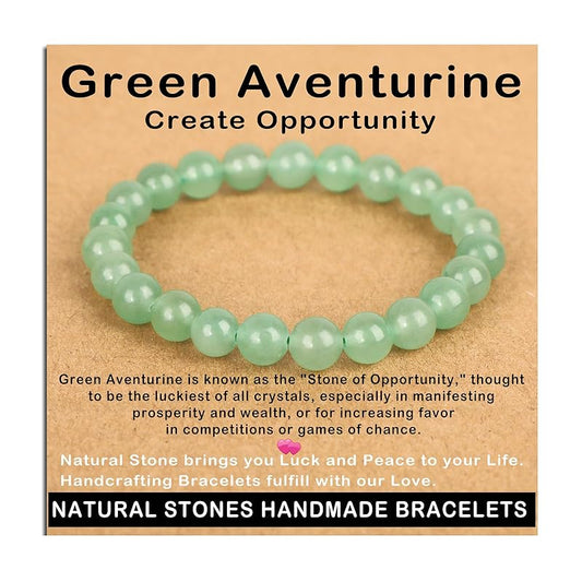 AD Beads Handmade Gemstone Stretch Elastic Bracelet Crystal Healing Reiki Nature's Beauty and Spiritual Essence Unisex (8mm, Green Aventurine (Opportunity))