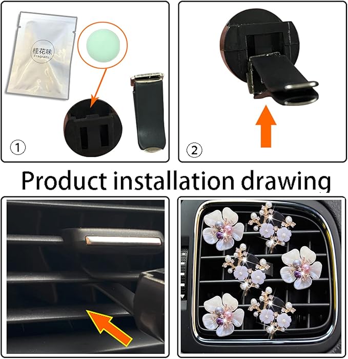 Bling Flower Air Vent Clips, 6 Pcs Cute Daisy Car Fresheners, Diffuser With Rhinestone Interior Decoration Charm, Diamond Decor Accessories for Women Girls