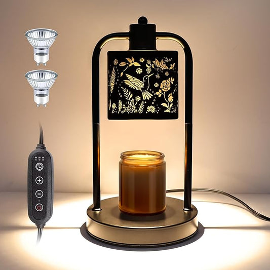 Candle Warmer Lamp Electric with Timer: Wax Melts Warmer - Dimmable Candle Warmer with Replacement Bulbs, Bedroom Home Decor Compatible with Various Candles (Black-Hummingbird)