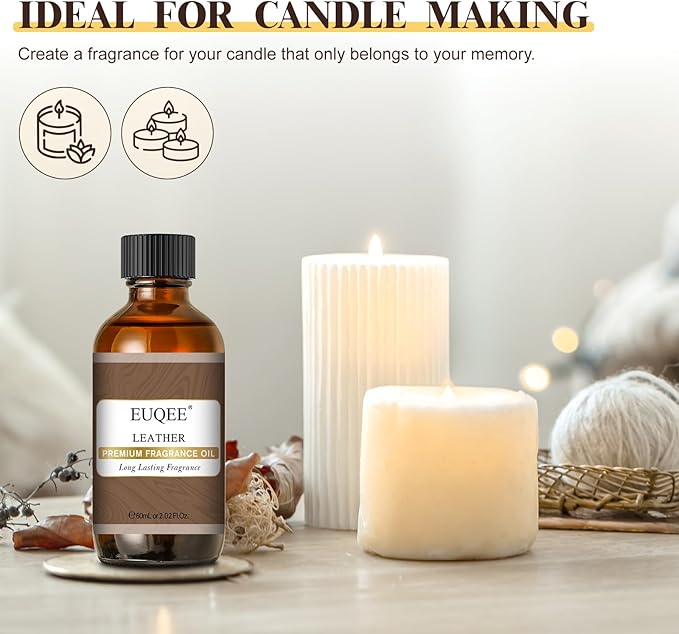 EUQEE Leather Fragrance Oils, 2.02 Fl oz/ 60ml Essential Oils for Diffuser, Candle Making, DIY Soap with Glass Dropper