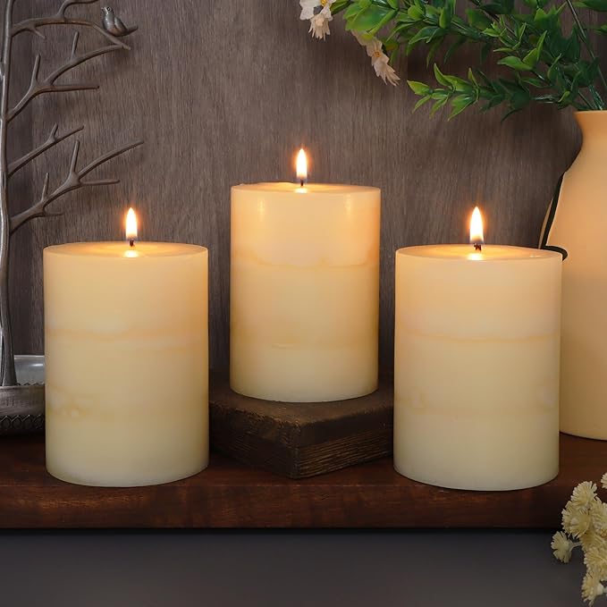 3x4 Inches Jasmine Scented Pillar Candles Ivory White Hand-Poured Candle Long Burning Aromatherapy Candle for Home Scented Wedding Bar Centerpiece Table Decoration, 3 Pack