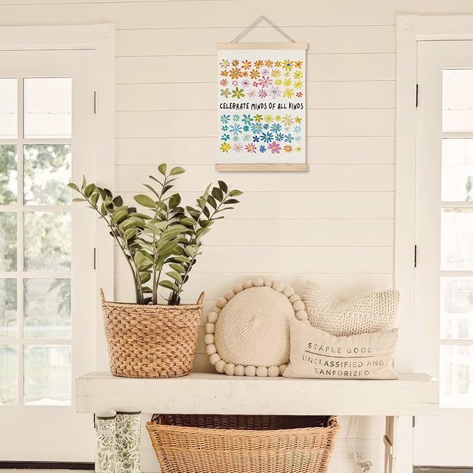 Exqcom Mental Health Wall Decor, Floral Autism Awareness Wall Art Poster, Celebrate Minds of All Kinds Posters for Therapy Counselor Office Classroom, 12x16 Inches