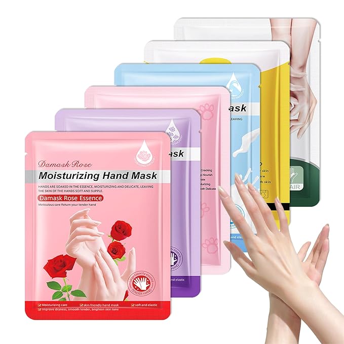 6 Pairs Hand Masks Moisturizing Gloves, Hydrating Hand Mask Moisturizer Gloves Care for Dry Cracked Hands, Smooth Long Lasting Soft Firming Hand Mask Gift Set for Men Women（D