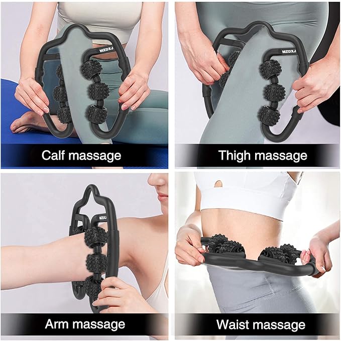 Cellulite Massage Tool Muscle Roller - Deep Fascia Massager & Dimpled Skin Remover for Legs, Thighs & Buttocks - Anti-Cellulite Roller, Smooth Skin, Pain Relief（Black - 6 Wheel）