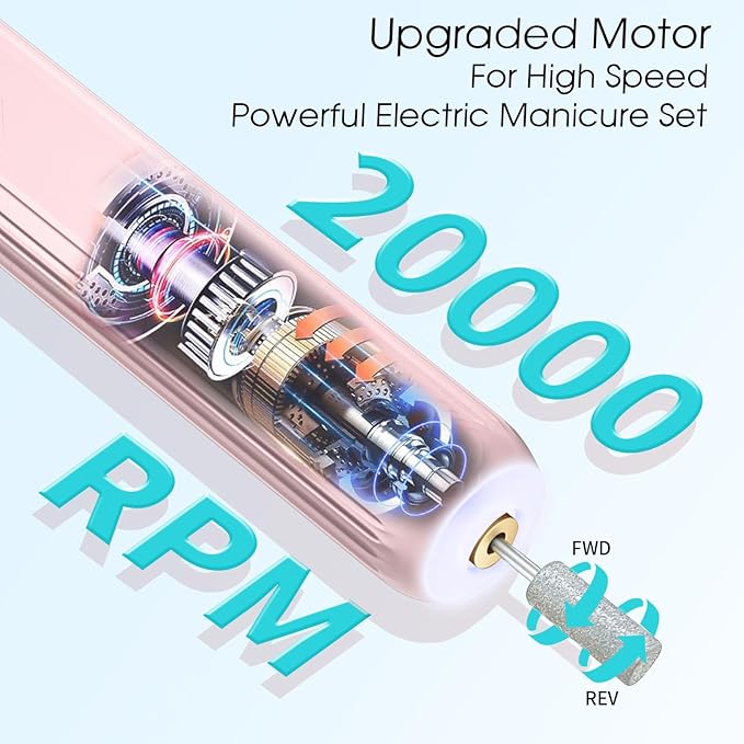 Electric Nail Drill, Professional Manicure Pedicure Kit, Cordless Electric Nail File Set, Rechargeable Pedicure Tools for feet, 3 Speeds Hand Foot Care Nail Drill for Thick Nail Toenail Cuticle