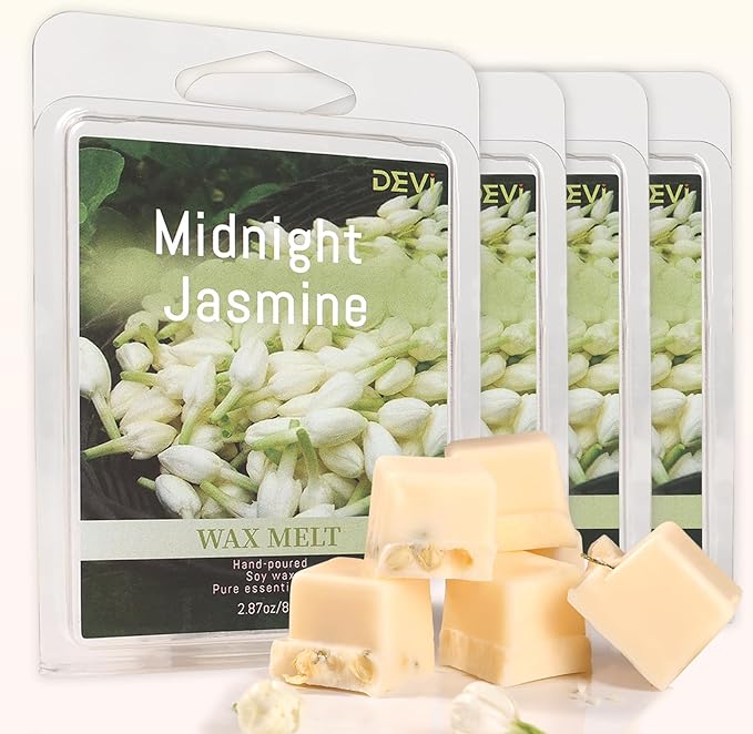 DEVI Scented Wax Melts, Natural Soy Wax Cubes Strong Scent -Moonlit Jasmine - Long Lasting Scented Melts for Warmer,4 Pack(24-Cubes)