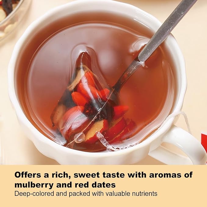 New Ginseng Six Treasure Herbal Tea,Red Date Wolfberry Mulberry Health Tea Bags for Women & Men,30 Bags(1PC)