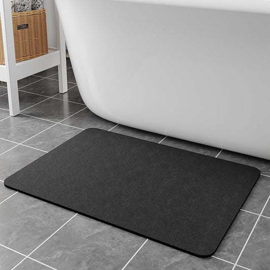 Diatomaceous Earth Bath Mat - 24x17, Quick Dry Absorbing Rubber Non Slip Thin Bathroom Rug, Fit Under Door, For Bathroom Floor, Tub, Shower, Sink, Dark Grey