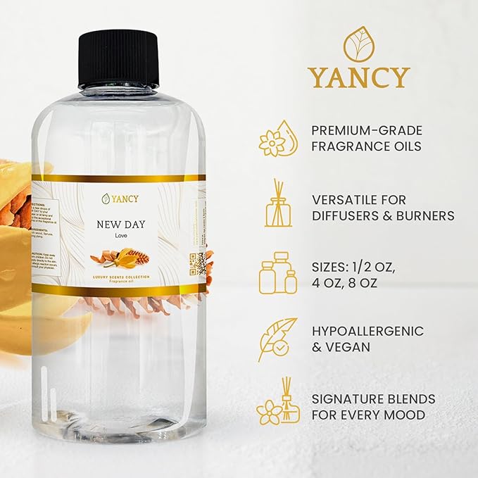 YANCY New Day Luxury Collection Fragrance Oil (1/2 oz), Uplifting Citrus and Floral Scent, Ideal for Diffusers, Oil Burners & Aroma Lamps, Refreshing Fragrance Oil for Morning Energy Boost