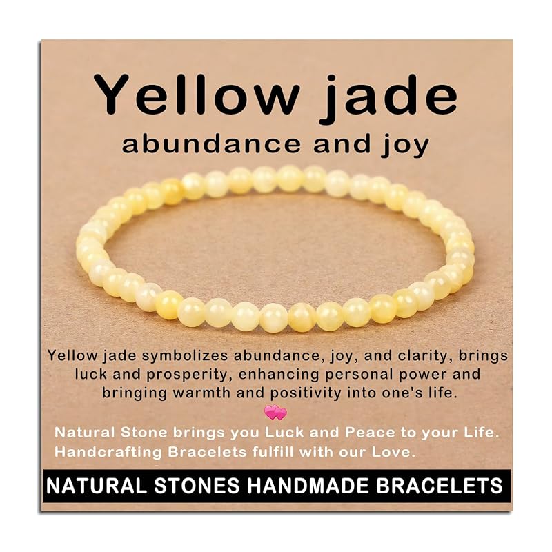 AD Beads Handmade Gemstone Stretch Elastic Bracelet Crystal Healing Reiki Nature's Beauty and Spiritual Essence Unisex (4mm, Yellow Jade (abundance and joy))