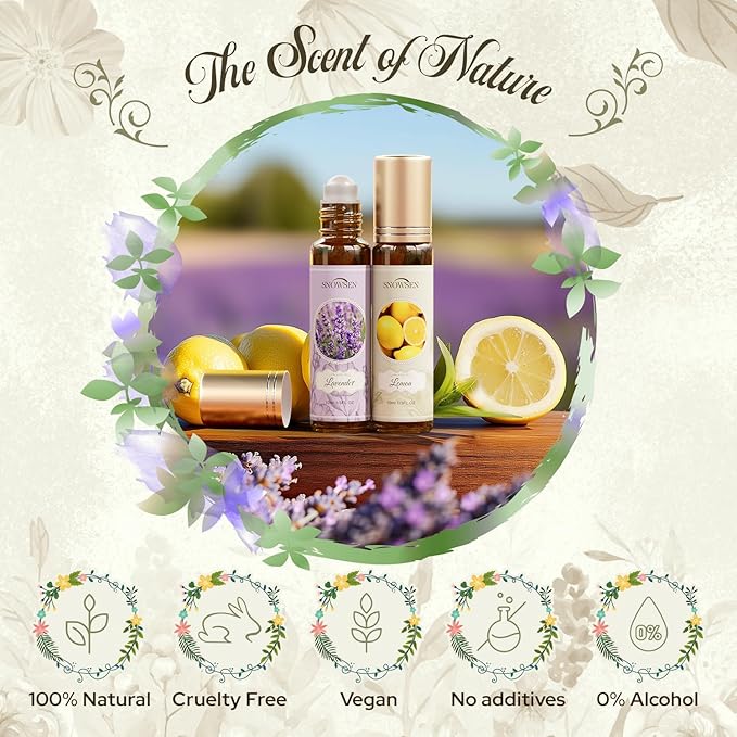 Essential Oils Roll on Set, Aromatherapy Oils with Roller Ball for Skin, Natural Essential Oil Roller Gift Set with Lavender, Peppermint, Frankincense, Eucalyptus, Lemon, Myrrh