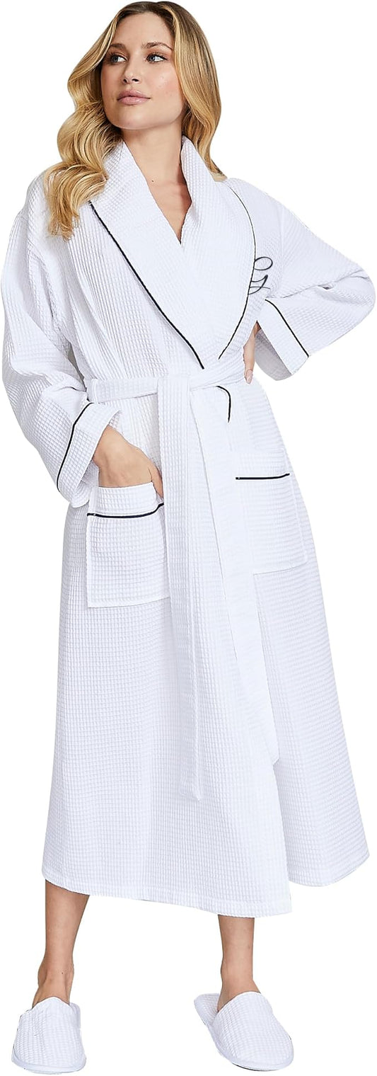 Lotus Linen Waffle Robes for Women - Lightweight Cotton Kimono Bathrobe - Long Soft Spa Bath Robe
