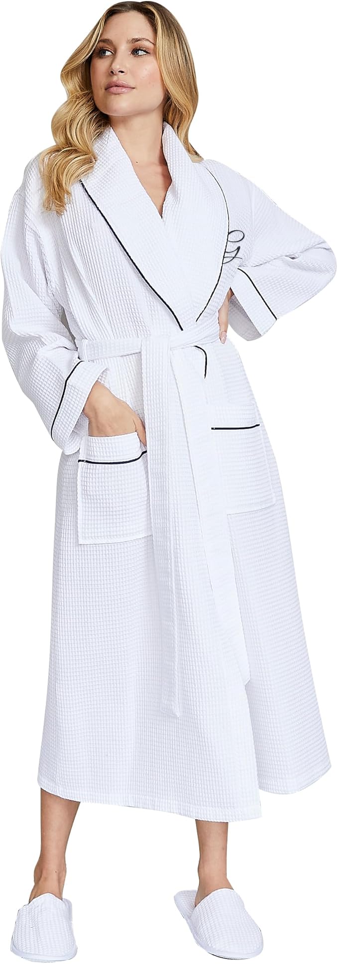 Lotus Linen Waffle Robes for Women - Lightweight Cotton Kimono Bathrobe - Long Soft Spa Bath Robe