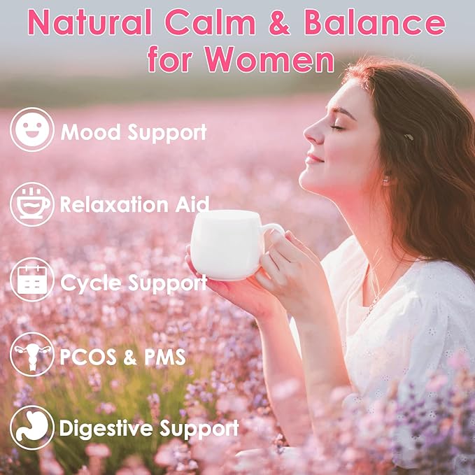 Hormone Balance Herbal Tea for Women – with Peppermint, Lemongrass, Ginger, Rose, Raspberry Leaf & Nettle for PMS & PCOS – Female Hormone Loose Leaf Tea, Caffeine-Free, Sugar-Free 30 Bags