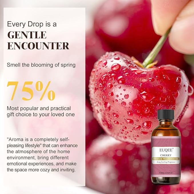 EUQEE 2.02 Fl oz Cherry Fragrance Oil, 60ml Premium Cherry Essential Oil with Glass Dropper for Diffusers, Candle & Soap Making