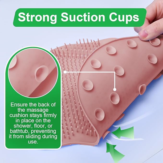 Shower Foot Scrubber Mat with Non-Slip Suction Cups, Back Exfoliating Bath Wash Pad and Massager for Deep Cleaning and Relaxation, Wall Mounted Foot Scrubber Cleaner for Men and Women,Pink