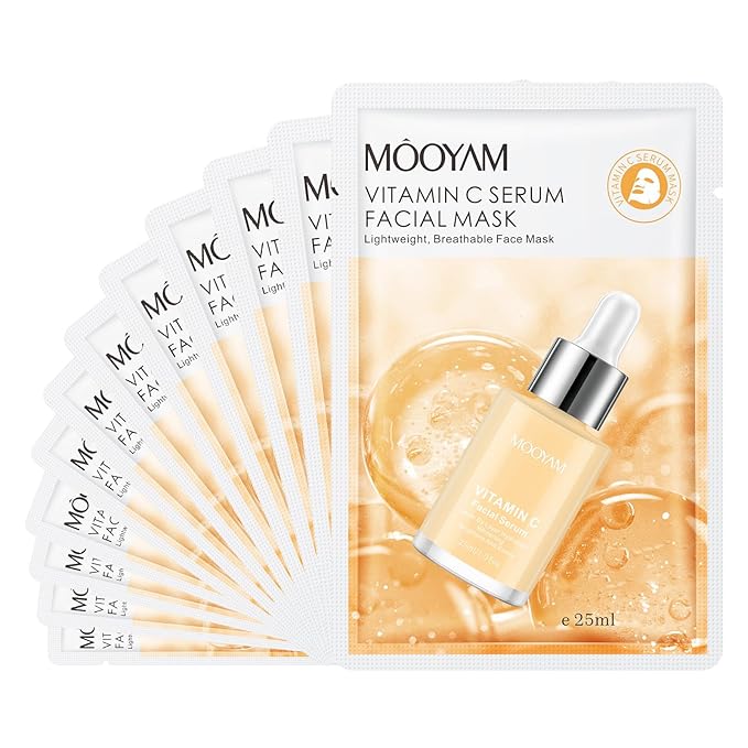 12 Pack VC Serum Sheet Masks,Facial Masks Skincare for Women,Hydrating & Moisturizing Face Masks for All Skin Types,Smooth,Nourishing,Lightweight