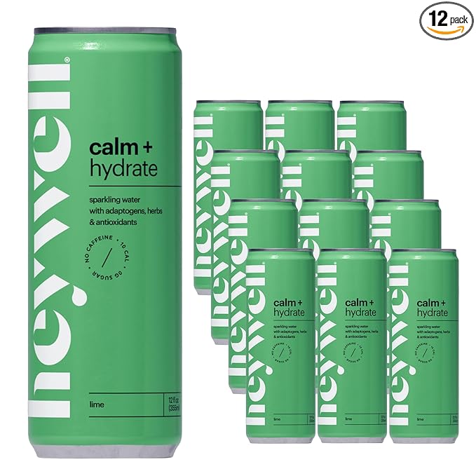 Heywell Sparkling Adaptogenic Water Calm and Restore, Lime Flavor 12 Fluid Ounce (Pack of 12) - Non Caffeinated, Organic, Non GMO, Vegan, Gluten Free, Dairy Free
