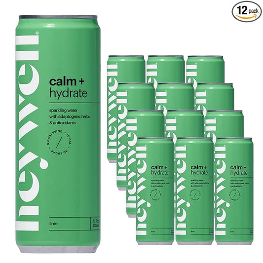 Heywell Sparkling Adaptogenic Water Calm and Restore, Lime Flavor 12 Fluid Ounce (Pack of 12) - Non Caffeinated, Organic, Non GMO, Vegan, Gluten Free, Dairy Free