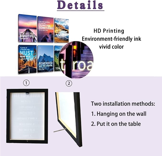 Inspirational Quotes Motto Wall Art，Motivational Office Wall Art Decoration Painting, Suitable for Library, School, Gym,Office， Living Room,Home Deco,Tabletop/Hanging,| 6-pack(38 x 58 cm) Framed 2