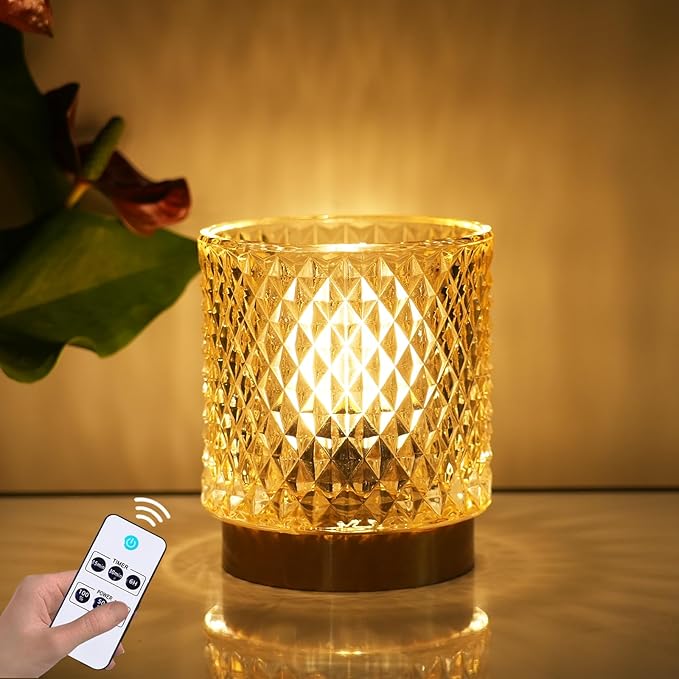 Battery Operated Lamp - Stylish Small Lamps Decorative with Timer & 3 Light Modes, No Plug in Lamps Cordless Battery Table Lamp for Bedroom/Bathroom/Fireplace(with Remote Control)