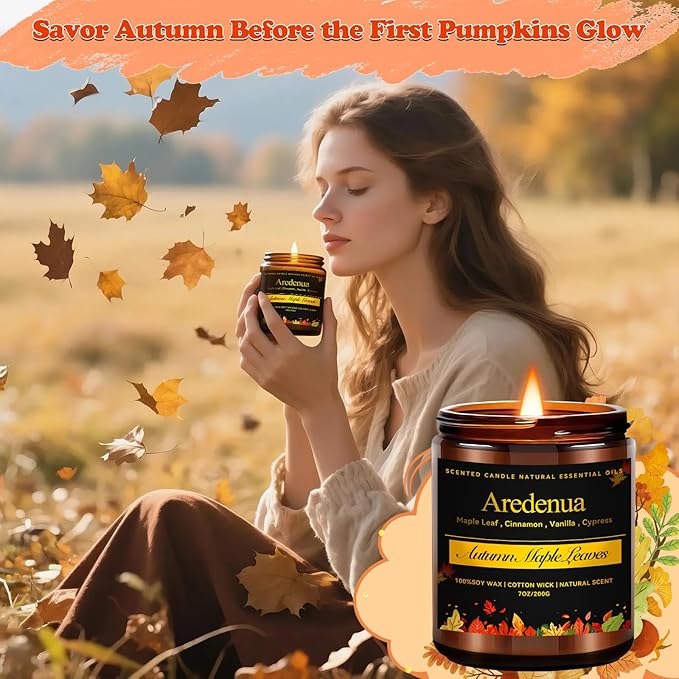 Fall Candles | Vanilla Pumpkin Scented Candle - Scented Candles for Autumn, 7oz Autumn Soy Candle with 50hr Burn Time, Holiday Thanksgiving Fall Gifts for Women Men