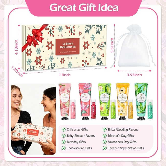 20 Pack Bulk Gifts, Lip Balm Bulk and Hand Cream Gift Set With Organza Bag Thank You Card,Thank You Gifts,Bridal Wedding Favors & Baby Shower Wedding Gifts For Guests, Christmas Gift Stocking Stuffers