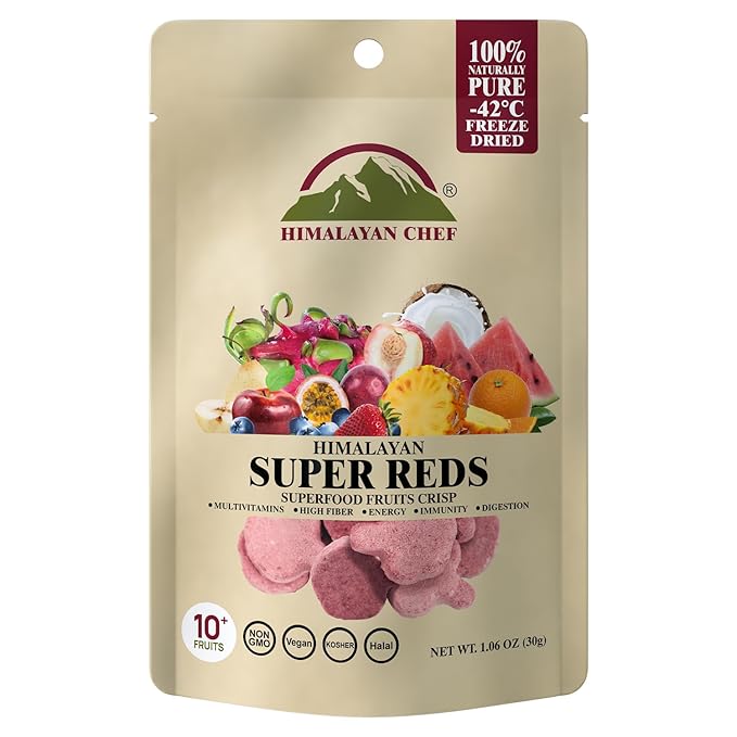 Himalayan Chef Super Reds Freeze-Dried Fruit Crisps, 30g | 10+ Superfood Fruits | Healthy Snacks Packed with Multivitamins, High Fiber & Antioxidants for Energy Boost