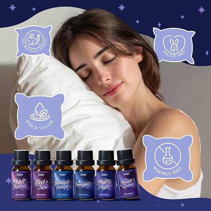 SALUBRITO Good Night Fragrance Oils, Premium Essential Oil Set for Diffuser, Soap, Candle Making scents, Nighty Night, Well Rested, Tranquility, Sweet Dream, Bed Time, Lavender Breeze