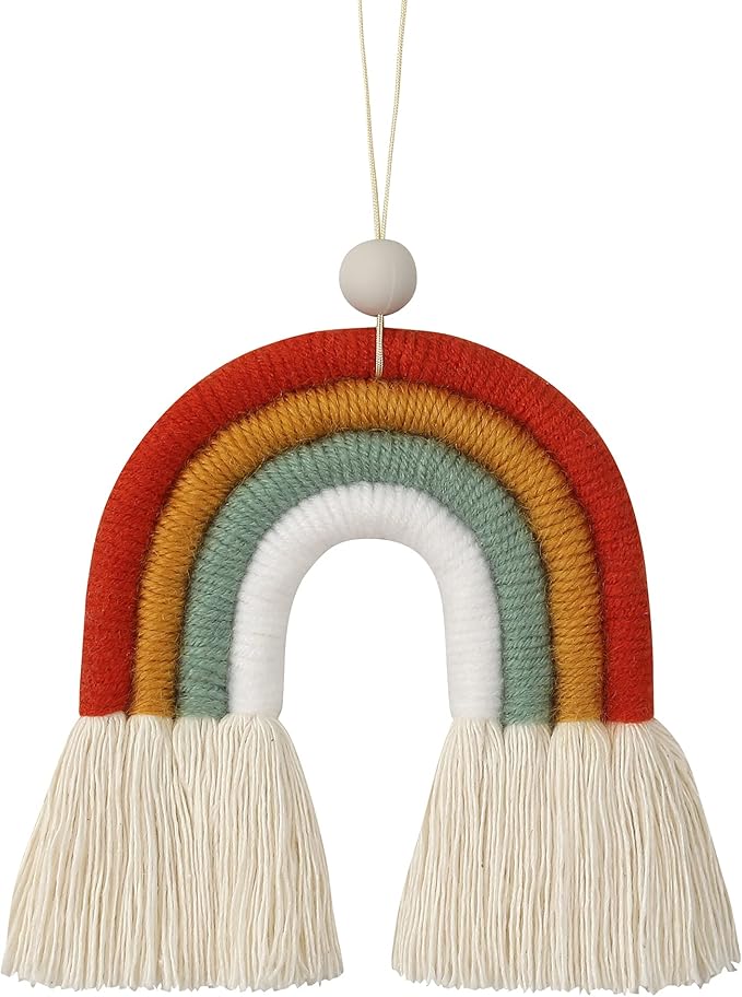 BOHO GARDEN Macrame Bohemian Rainbow Charm - Essential Oil Diffuser for Cars, Baby Nursery, Children’s Bedroom & Home Decor- Colorful Decorative Hanging Air Freshener & Accessories - 3.5x4 - Sunset